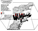Nuclear fallout in the Northeastern U.S. from underground test Baneberry, December 18, 1970. Prism box map.