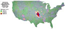 Nuclear fallout pattern for nuclear test Tumbler-Snapper George, June 7, 1952