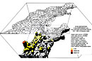 Depositoin of tungsten 185 in the Northeast United States 1951-1962 (prism box map)