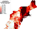 Deposition of uranium-240 in the Northeast United States, 1951-1962.