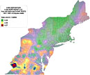 Deposition of cobalt 60 in the Northeastern United States from Nevada Test Site fallout. 1951-1962 color gradient map.