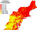 Depositon of radioactive gold (Au198) in the Northeastern United States, 1951-1962.