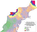 Nuclear fallout in the Northeastern U.S. from test series Buster-Jangle, 1951. Gradient map.