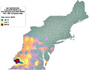 Beryllium deposition in the Northeastern United States from nuclear fallout 1951-1962.