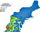 Deposition of radioactive gold (Au198) in the Northeastern United States, 1951-1962 from nuclear testing at the Nevada Test Site.