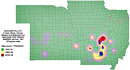 detonated in 1951. Color gradient map.