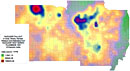 Nuclear fallout in the Midwest from operation Plumbbob at the Nevada Test Site May28-Oct 7, 1951. Color gradient map.