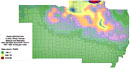 Radioactive lead (Pb203) deposited in the Midwest from the Nevada Test Site 1951-1962 (color gradient map.)