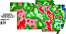 Barium 140 deposition in the Midwest, 1951-1962 shown as a color gradient map.